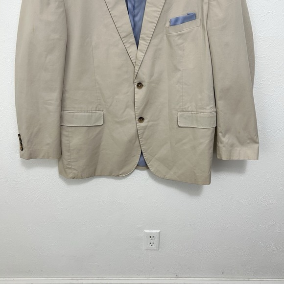 Alan Flusser Suit Blazer Sport Coat Size 46R Cotton Blend 2 Button Khaki Preppy - Picture 3 of 10
